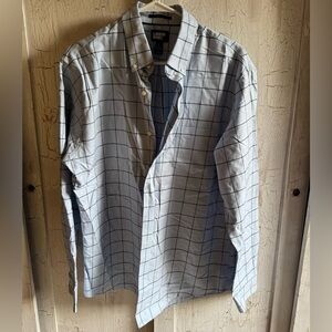 LANDS END Mens Longsleeve Plaid Print Blue Black Button up Shirt size Medium
